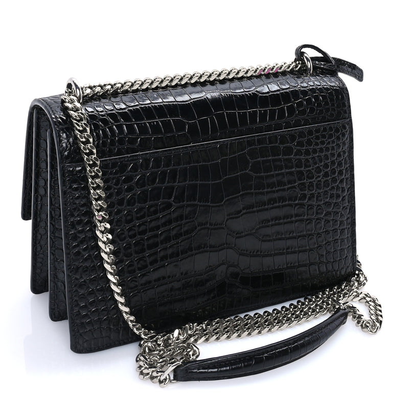  Saint Laurent Calfskin Crocodile Embossed Medium Monogram Sunset Black