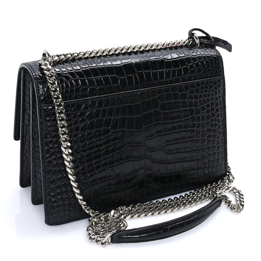 Saint Laurent Calfskin Crocodile Embossed Medium Monogram Sunset Black Image 2