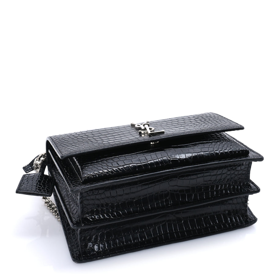 Saint Laurent Calfskin Crocodile Embossed Medium Monogram Sunset Black Image 3