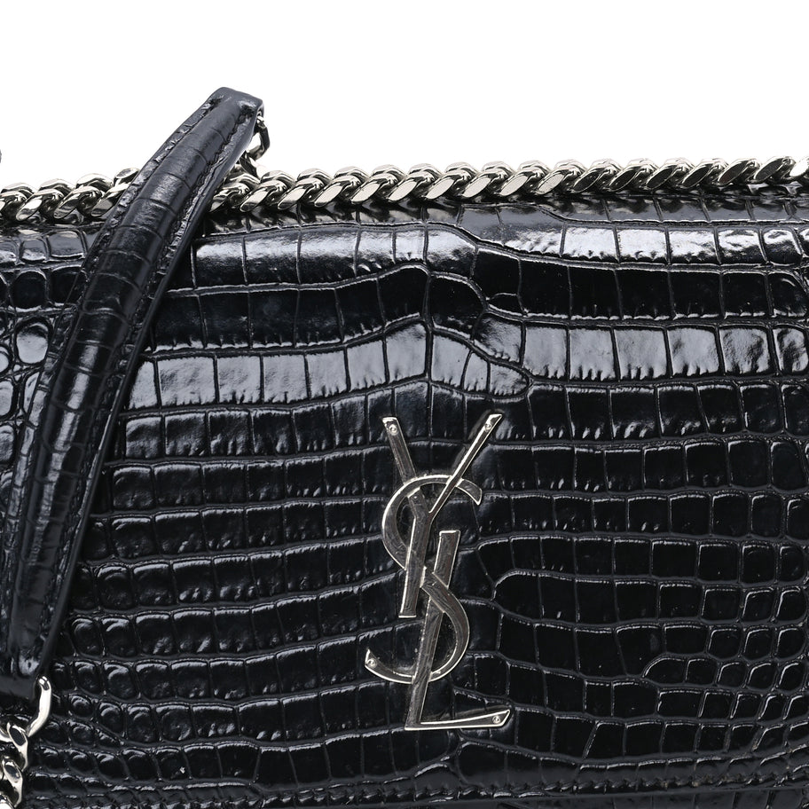 Saint Laurent Calfskin Crocodile Embossed Medium Monogram Sunset Black Image 6