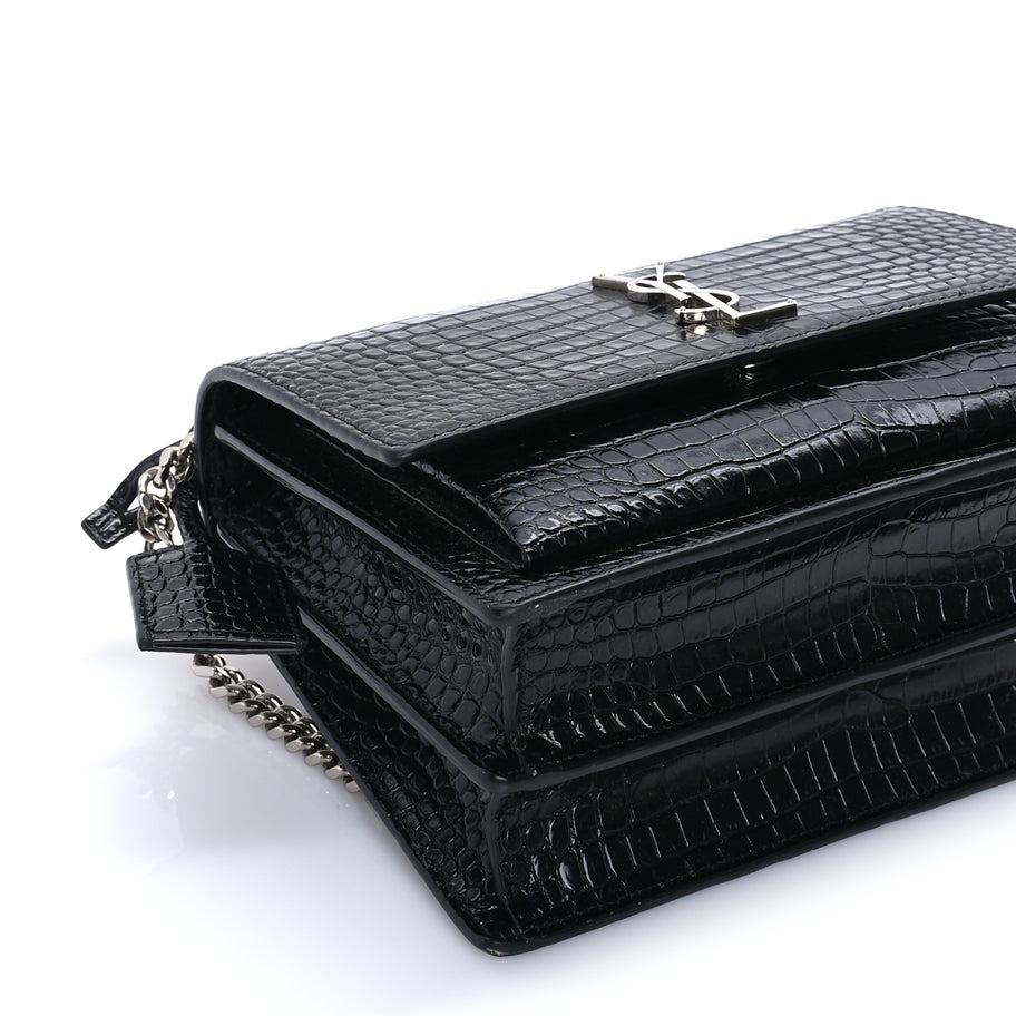 Saint Laurent Calfskin Crocodile Embossed Medium Monogram Sunset Black Image 7