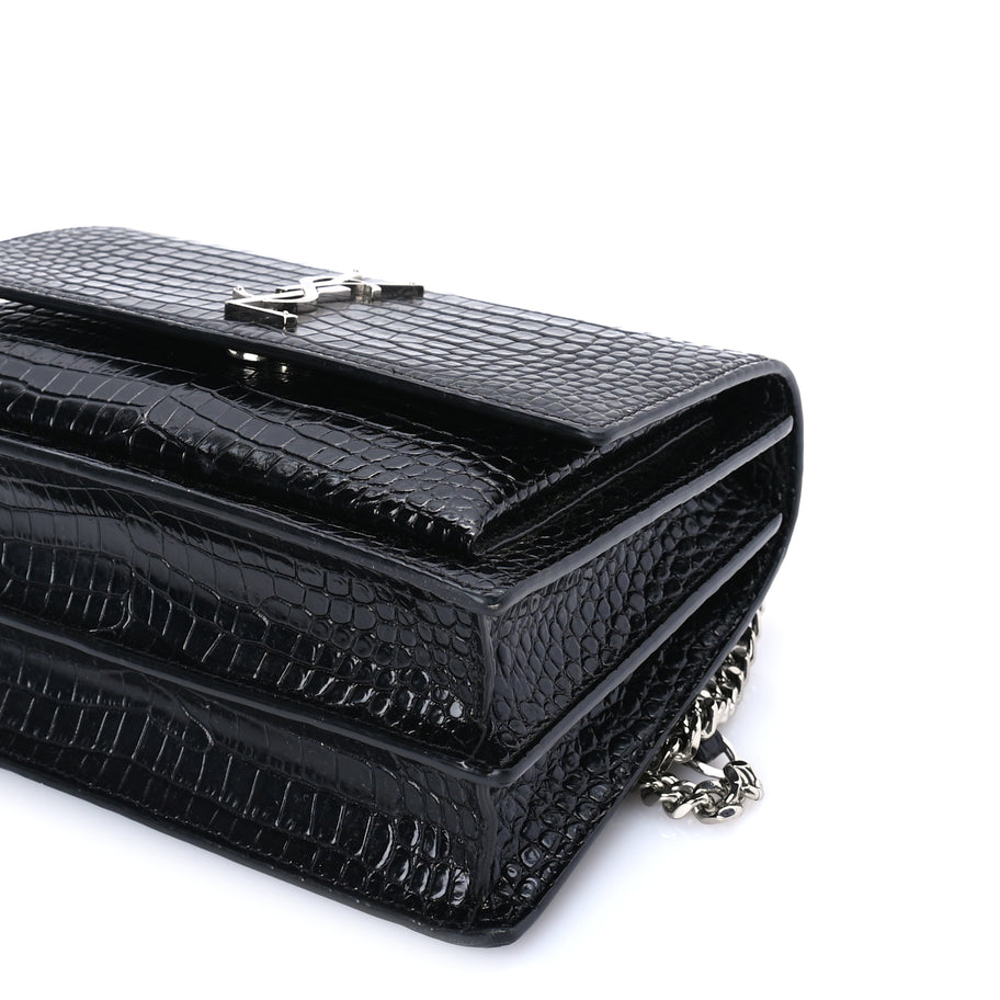 Saint Laurent Calfskin Crocodile Embossed Medium Monogram Sunset Black Image 8