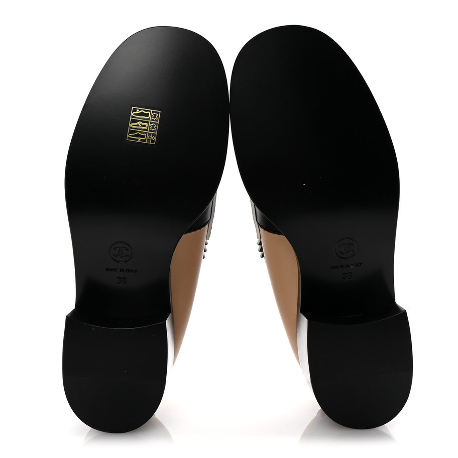 Chanel Calfskin CC Loafers 38 Black White Beige Image 6