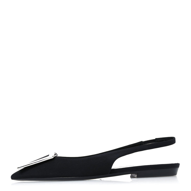  Saint Laurent Crepe De Chine Vivi 10 Plate Slingback Flats 37 Black
