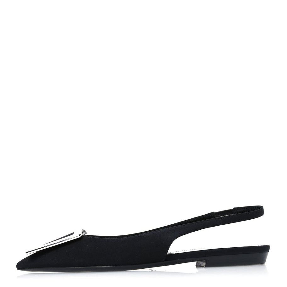 Saint Laurent Crepe De Chine Vivi 10 Plate Slingback Flats 37 Black Image 1