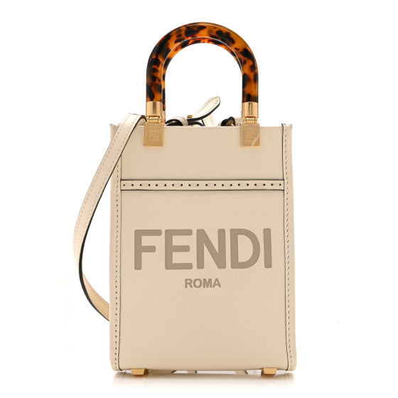 Fendi Vitello King Plexiglass Logo Embossed Mini Sunshine Shopper Tote White Rice Image 1