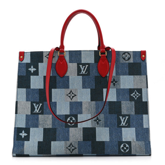 Louis Vuitton Denim Damier Monogram Onthego Blue Rouge Image 1