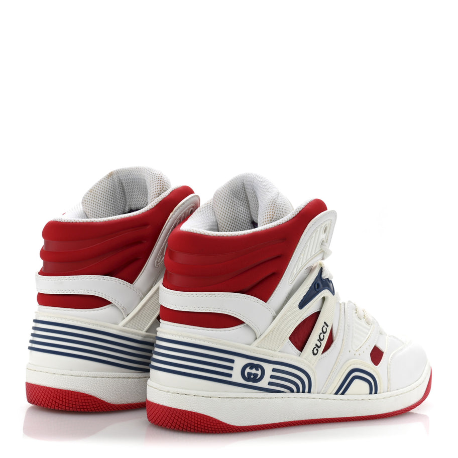 Gucci Demetra GG Supreme Monogram Mens Basket High Top Sneakers 11 Great White Red Blue Image 5