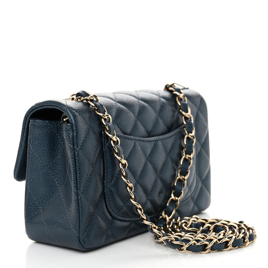 Chanel Iridescent Caviar Quilted Mini Rectangular Flap Dark Blue Image 3