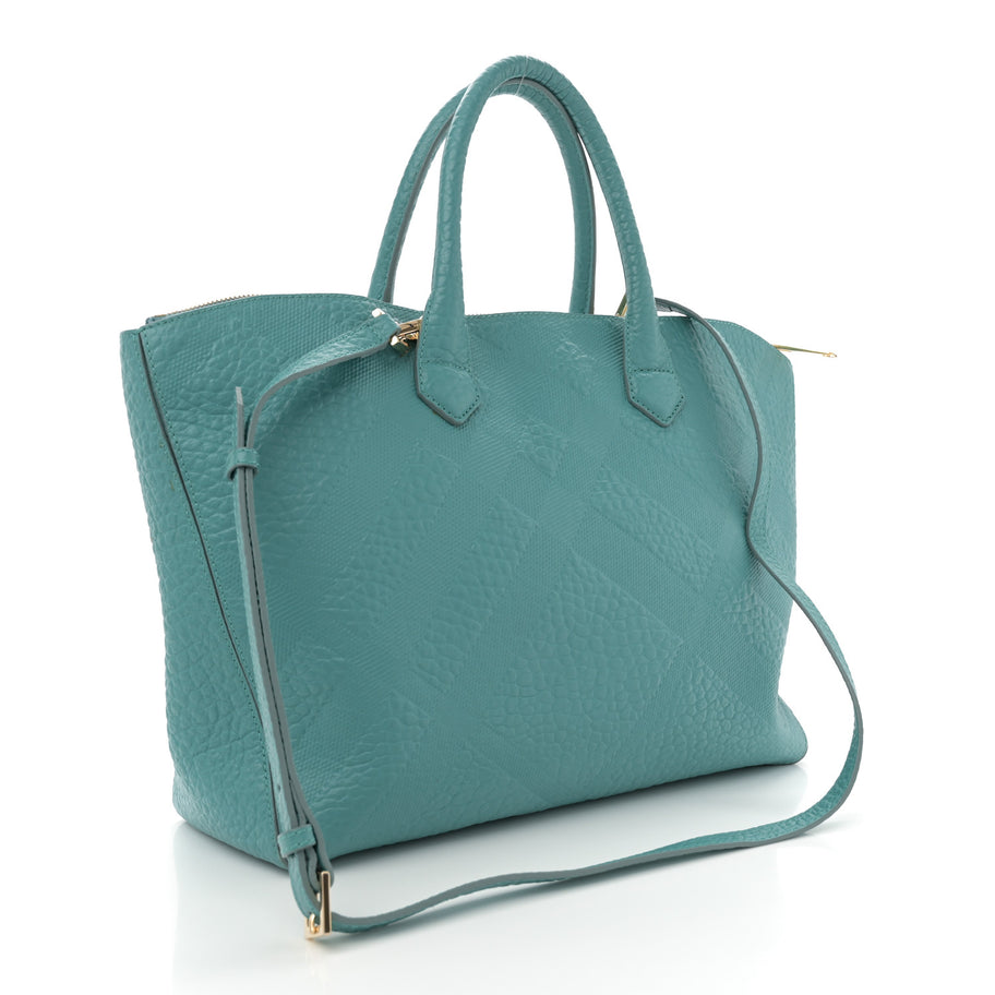 Burberry Heritage Grain Check Embossed Medium Dewsbury Tote Turquoise Image 3