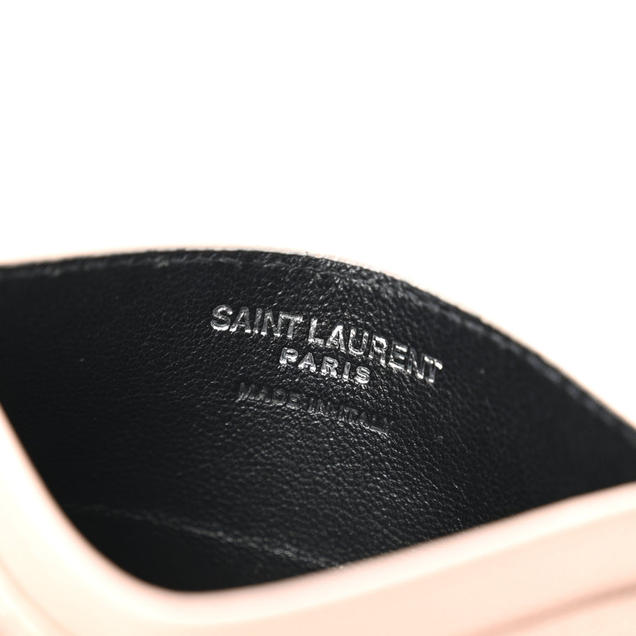Saint Laurent Grain De Poudre Matelasse Chevron Monogram Credit Card Case Pale Pink Image 6