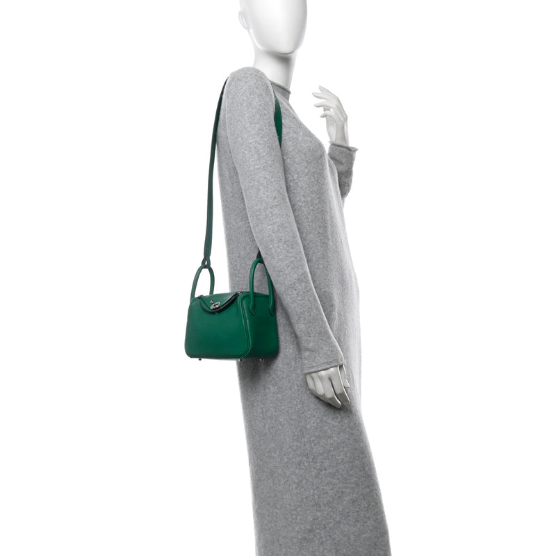  Hermes Taurillon Clemence Mini Lindy 20 Vert Vertigo