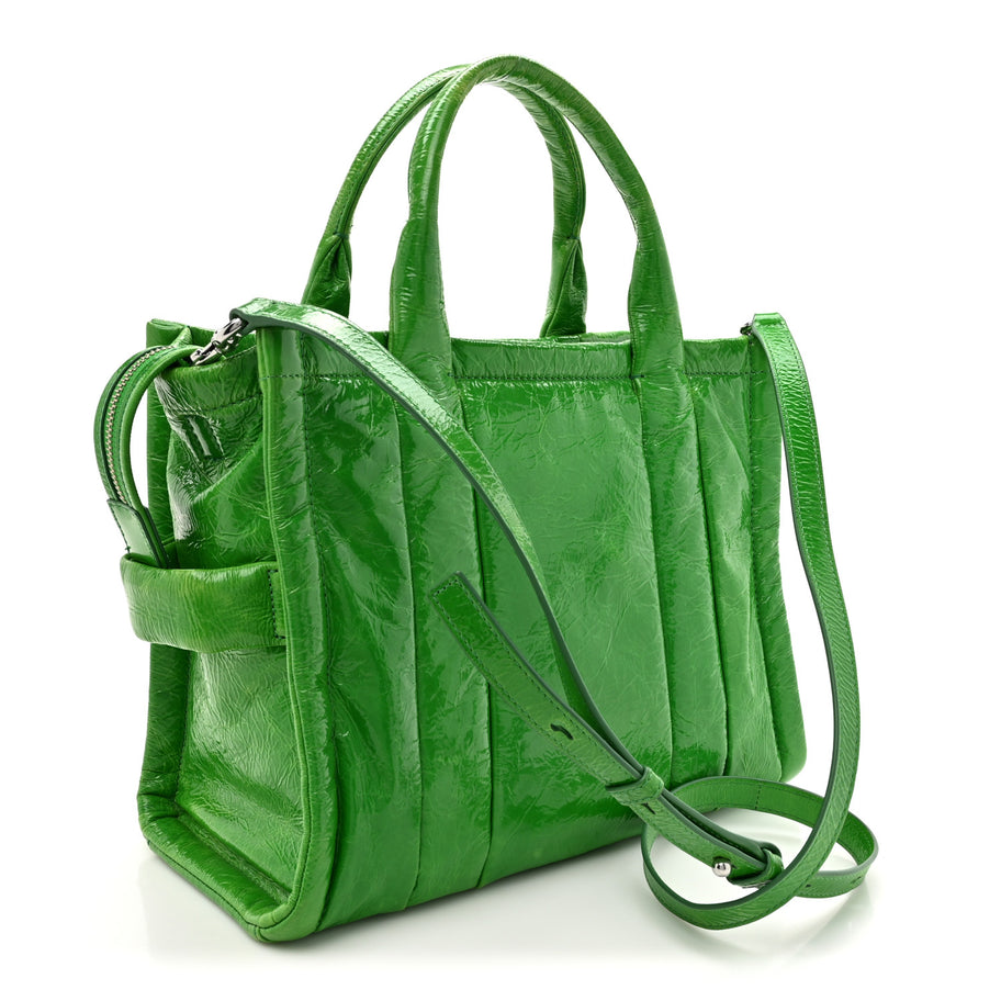 Marc Jacobs Shiny Crinkled Calfskin Medium The Tote Bag Green Glow Image 3