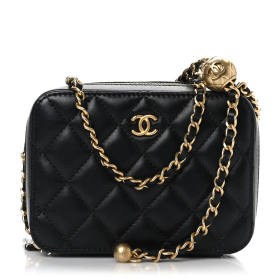 Chanel Lambskin Quilted CC Pearl Crush Camera Case Black Image 1