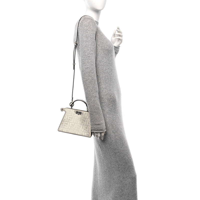  Fendi Crystal Vitello Laminato FF Petite Peekaboo I SEE U Satchel Crystal Argento
