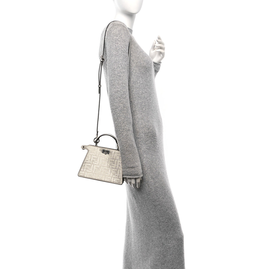 Fendi Crystal Vitello Laminato FF Petite Peekaboo I SEE U Satchel Crystal Argento Image 2