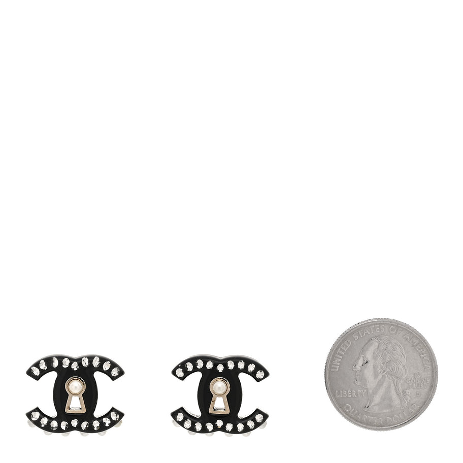 Chanel Resin Crystal Pearl CC Earrings Black Image 2