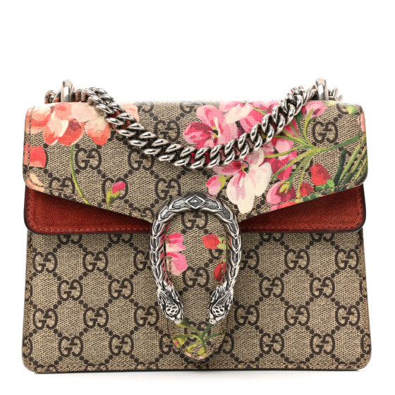  Gucci GG Supreme Monogram Blooms Mini Dionysus Shoulder Bag Beige Multicolor Dry Rose