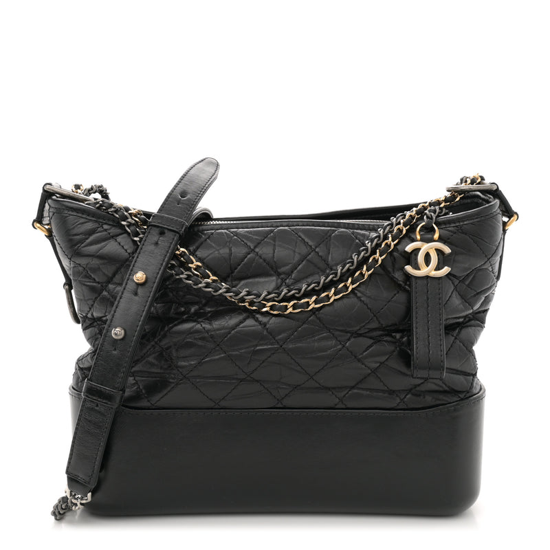  Chanel Aged Calfskin Quilted Medium Gabrielle Hobo Black