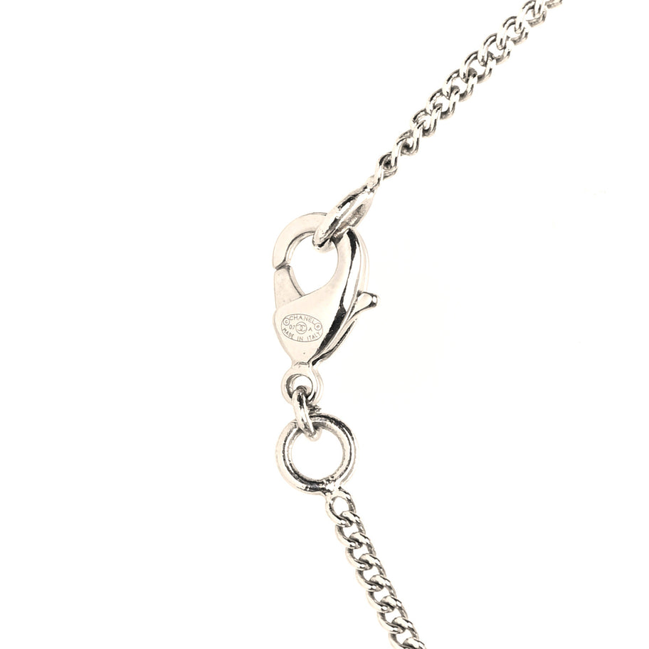 Chanel Pearl Crystal CC Pendant Necklace Silver Image 4
