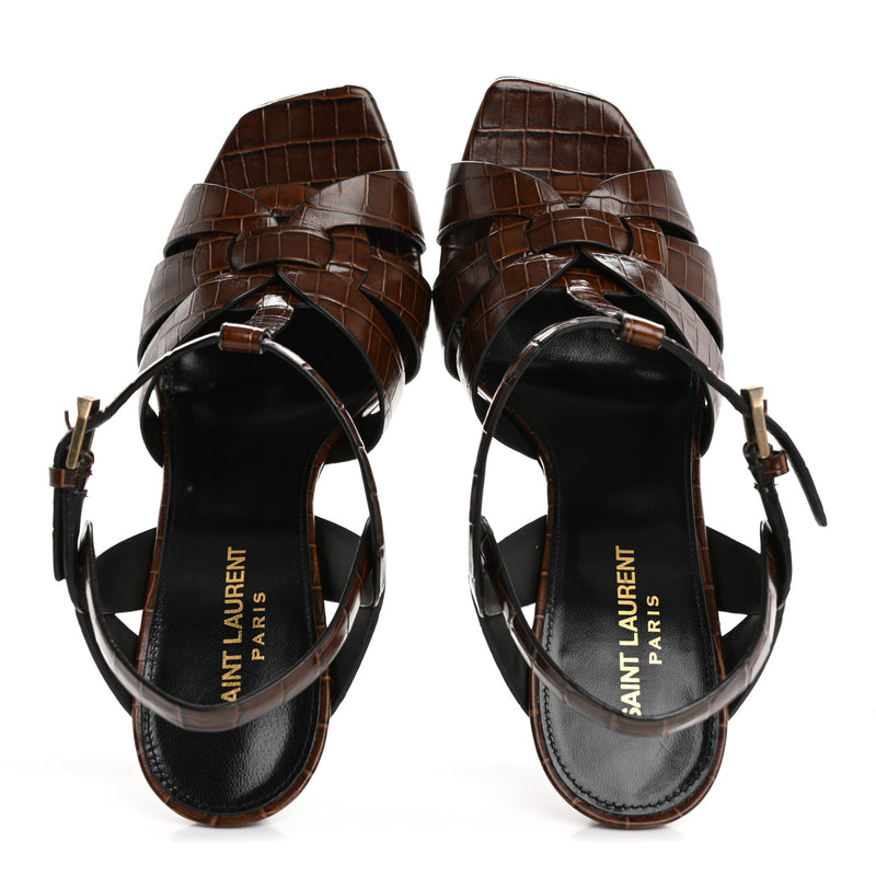  Saint Laurent Calfskin Crocodile Embossed Tribute 105 Sandals 39.5 Moro