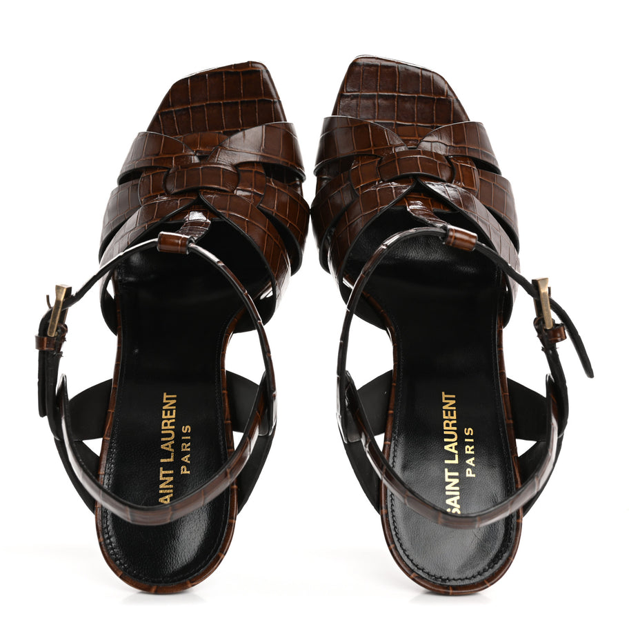 Saint Laurent Calfskin Crocodile Embossed Tribute 105 Sandals 39.5 Moro Image 2
