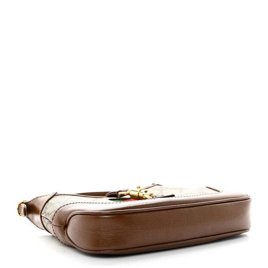 Gucci GG Supreme Monogram Azalea Calfskin Web Mini Jackie 1961 Hobo Beige Ebony Brown Sugar Image 4
