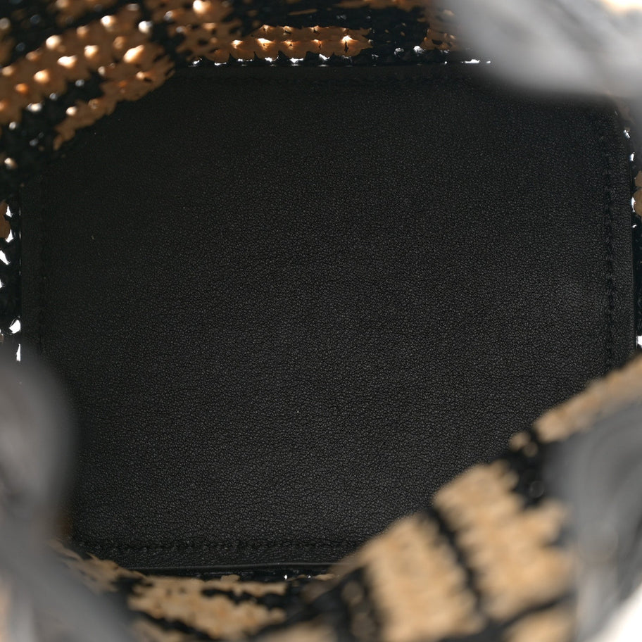 Fendi Raffia Vitello Seta F is FF Woven Mini Mon Tresor Bucket Bag Black Natural Image 5
