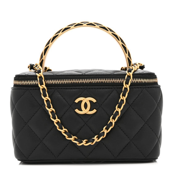 Chanel Lambskin Quilted Metal Twist Small Top Handle Vanity Case With Chain Black Image 1