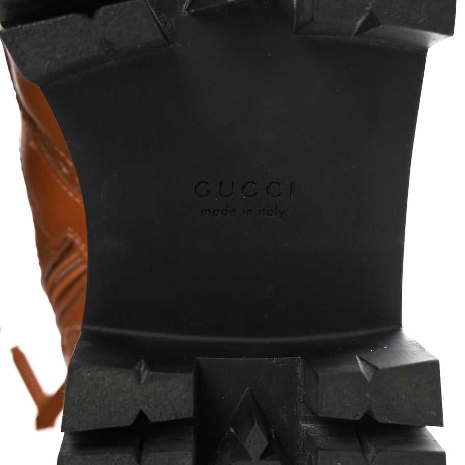 Gucci Cordovan Lux Nappa GG Matelasse Lace Up 60mm Combat Boots 37.5 Dark Hazel Brown Image 7