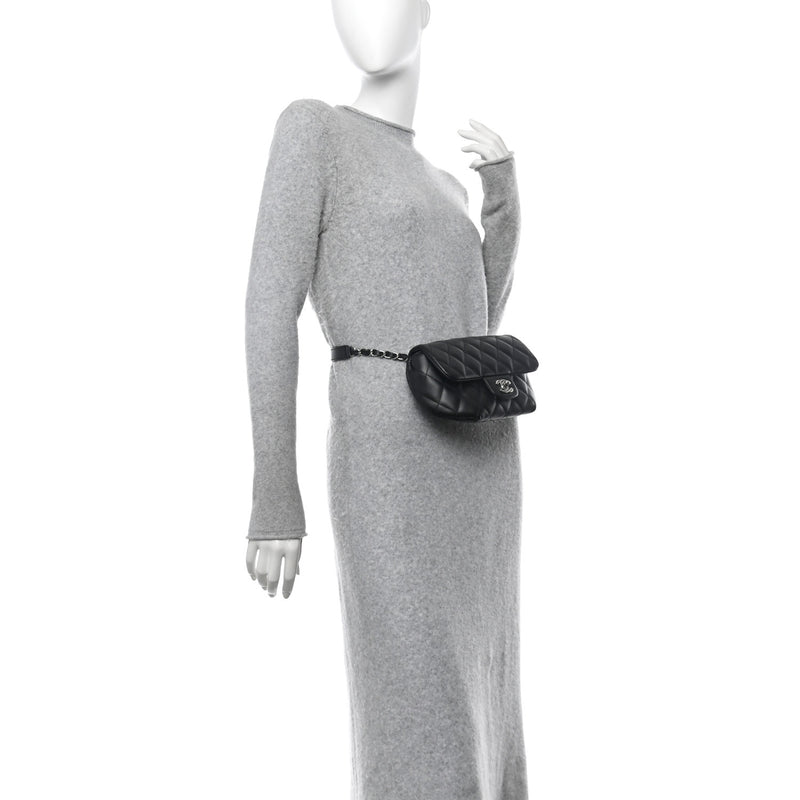  Chanel Calfskin Quilted CC Uniform Flap Belt Bag Black