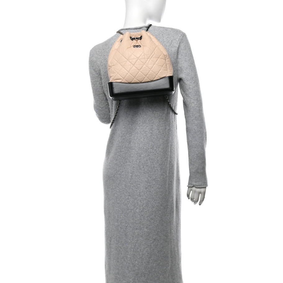 Chanel Aged Calfskin Quilted Small Gabrielle Backpack Beige Black Image 2