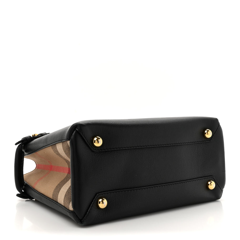 Burberry Derby Calfskin House Check Small Banner Tote Black Image 4
