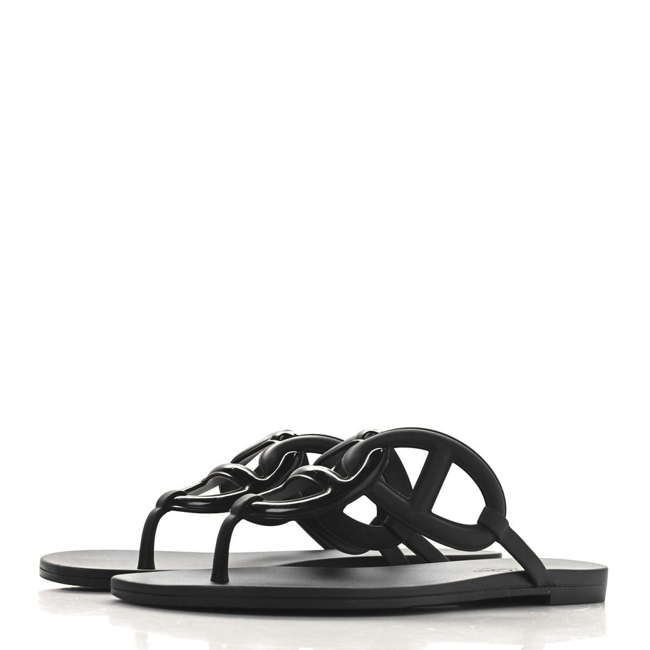 Hermes Rubber Womens Egerie Sandals 37 Black Image 4