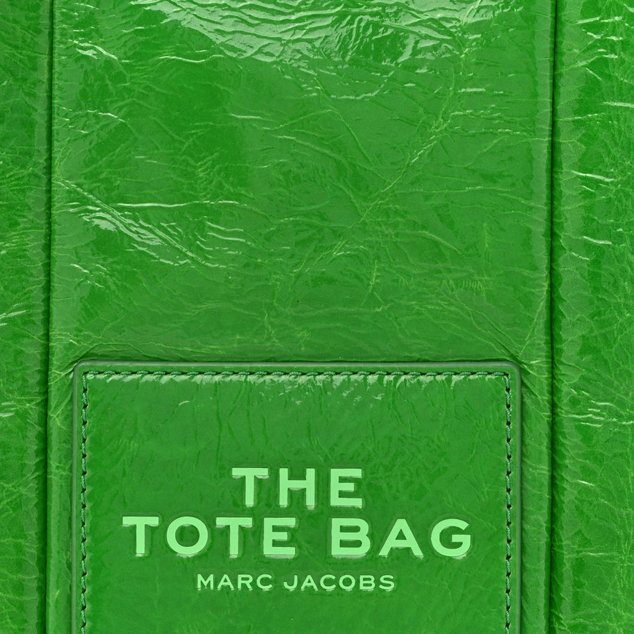 Marc Jacobs Shiny Crinkled Calfskin Medium The Tote Bag Green Glow Image 7