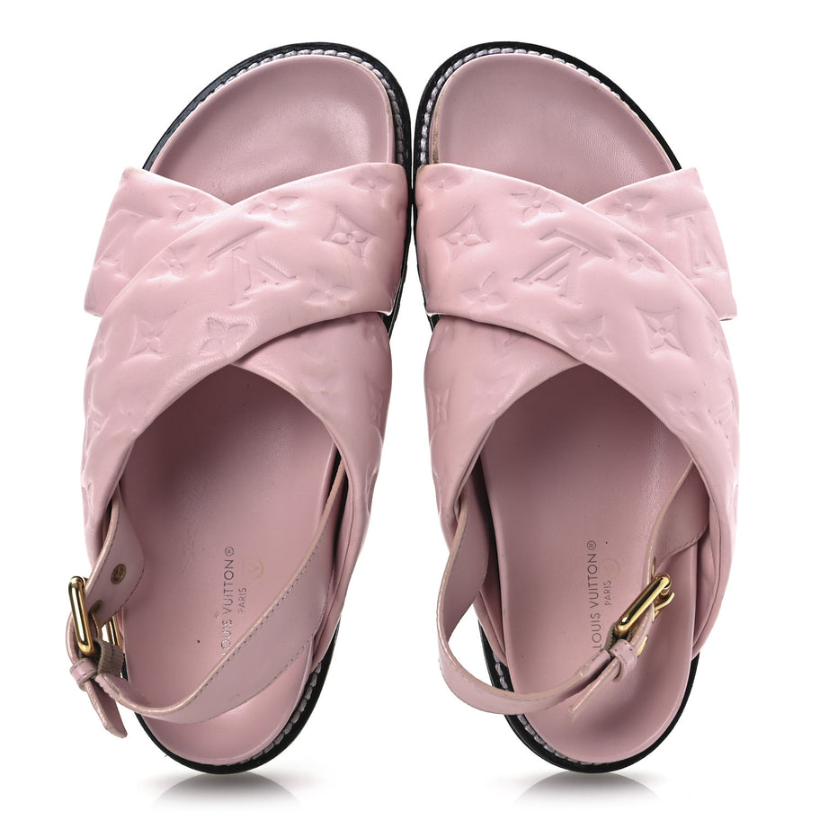 Louis Vuitton Lambskin Monogram Embossed Paseo Flat Comfort Sandals Rose Clair Image 2