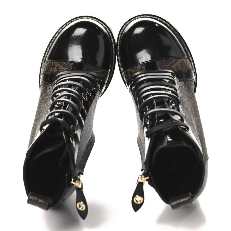  Louis Vuitton Patent Calfskin Monogram Star Trail Ankle Boots 37 Black