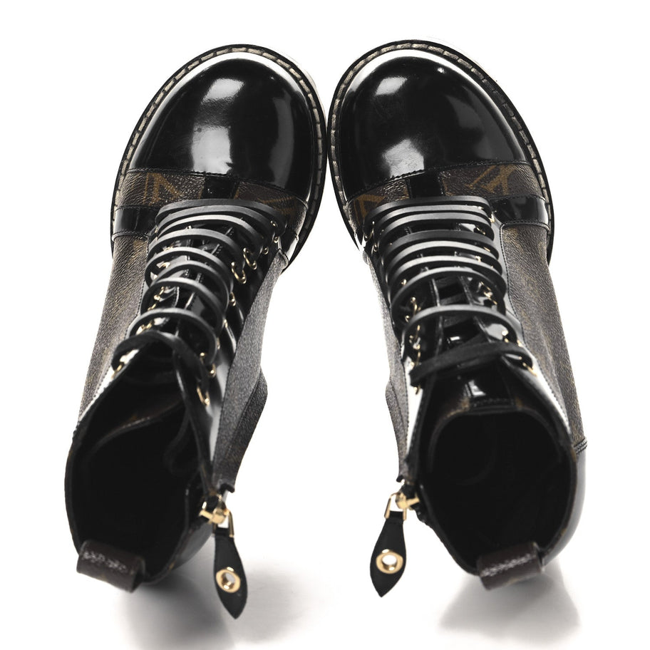 Louis Vuitton Patent Calfskin Monogram Star Trail Ankle Boots 37 Black Image 2