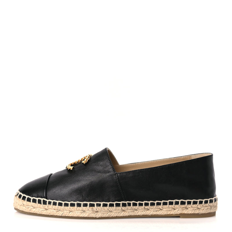 Chanel Calfskin Chain CC Espadrilles 40 Black