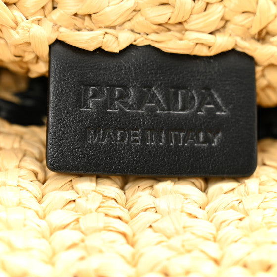 Prada Yarn Raffia Effect Crochet Embroidered Small Logo Tote Naturale Image 6