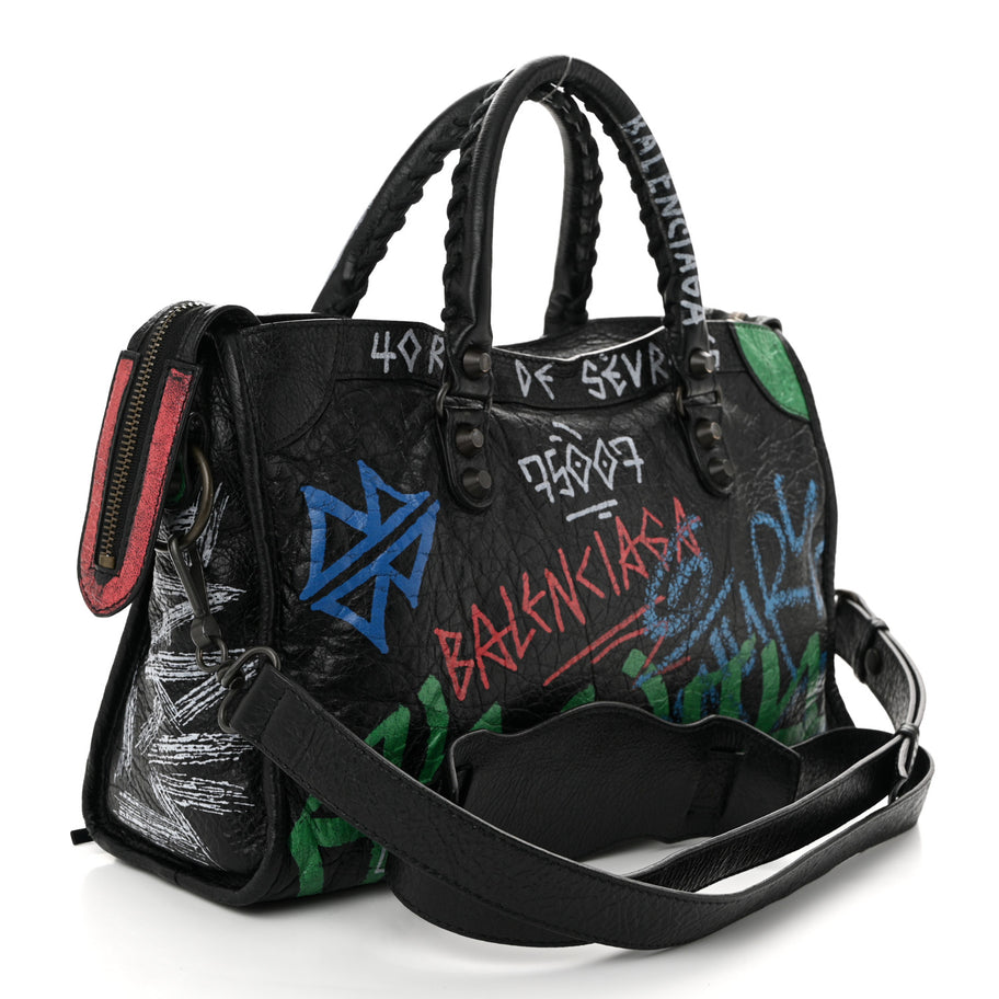 Balenciaga Agneau Graffiti All Over Classic Hardware S City Black Vert Rouge Image 4