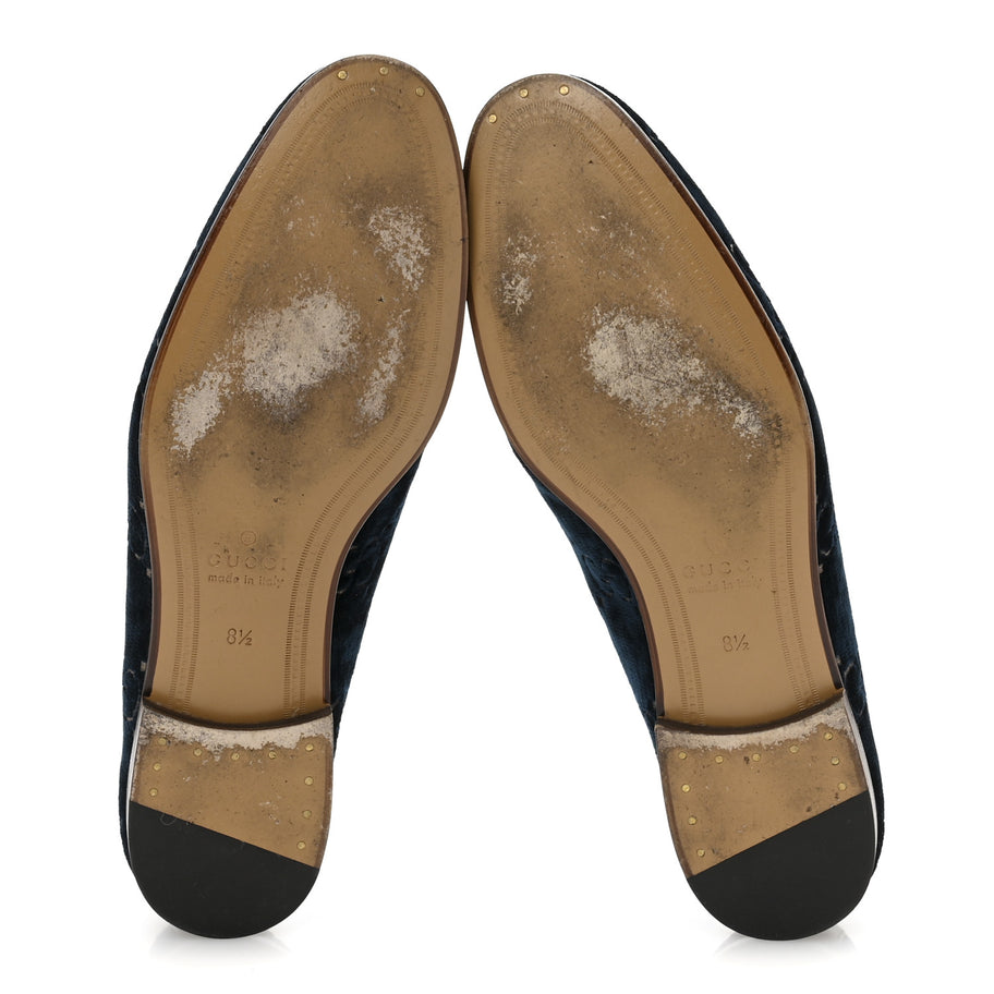 Gucci Velvet GG Monogram Horsebit Mens Jordaan Loafers 8.5 Blue Beige Image 6