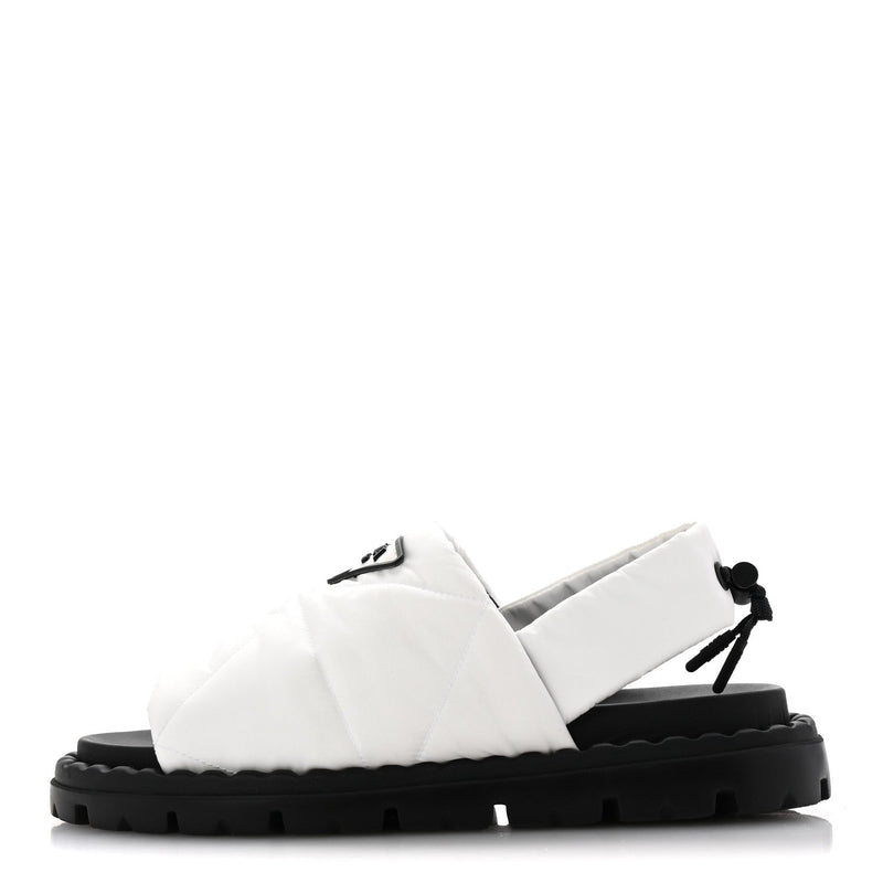  Prada Nylon Triangle Logo Padded Slingback Sandals 38 White