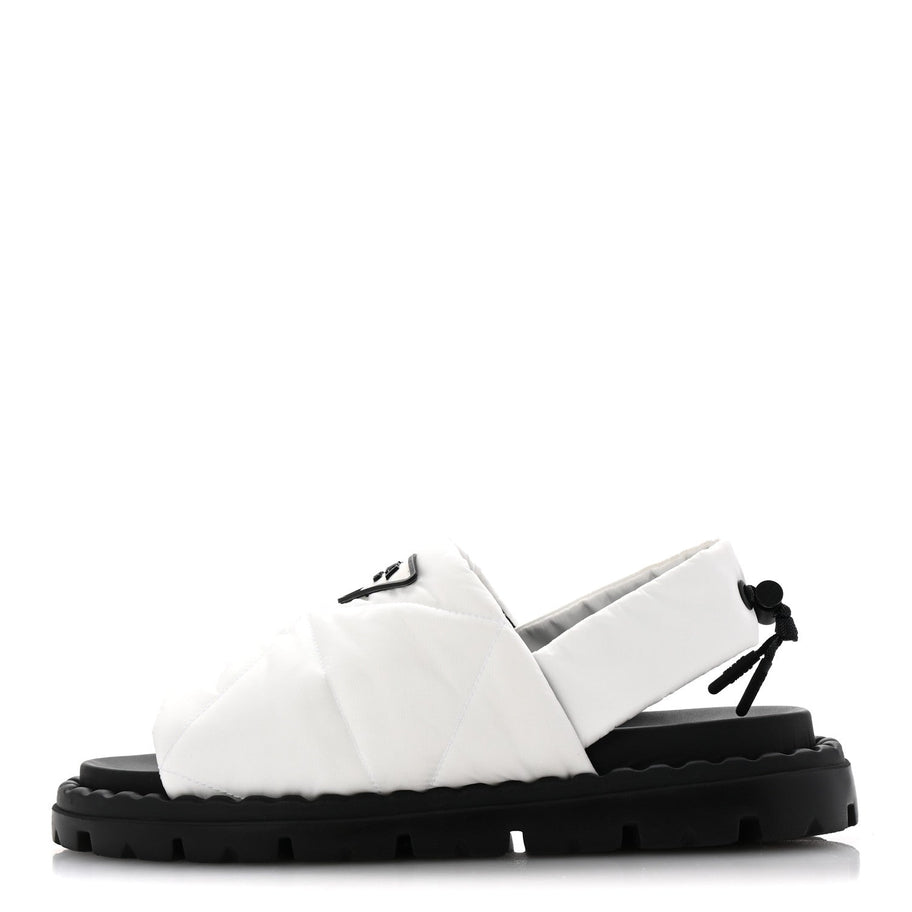 Prada Nylon Triangle Logo Padded Slingback Sandals 38 White Image 1