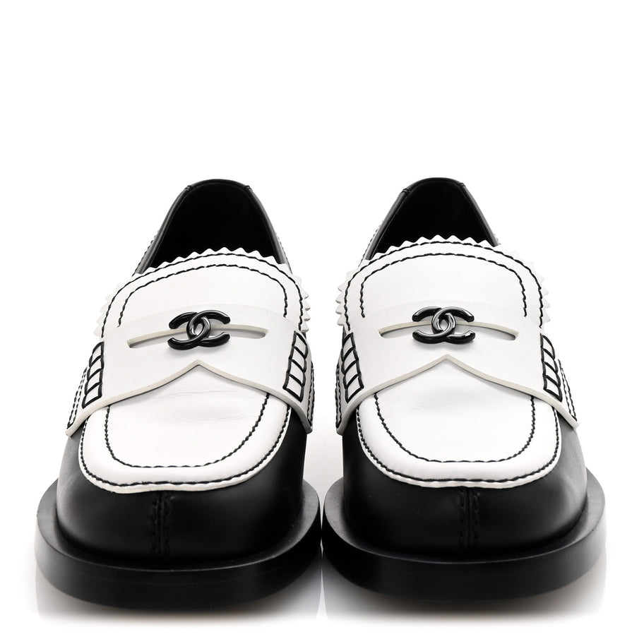 Chanel Calfskin CC Loafers 38 Black White Beige Image 3