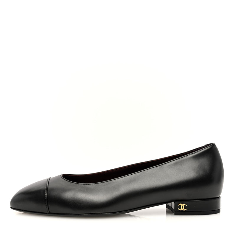  Chanel Lambskin Cap Toe CC Uniform Ballerina Flats 38.5 Black