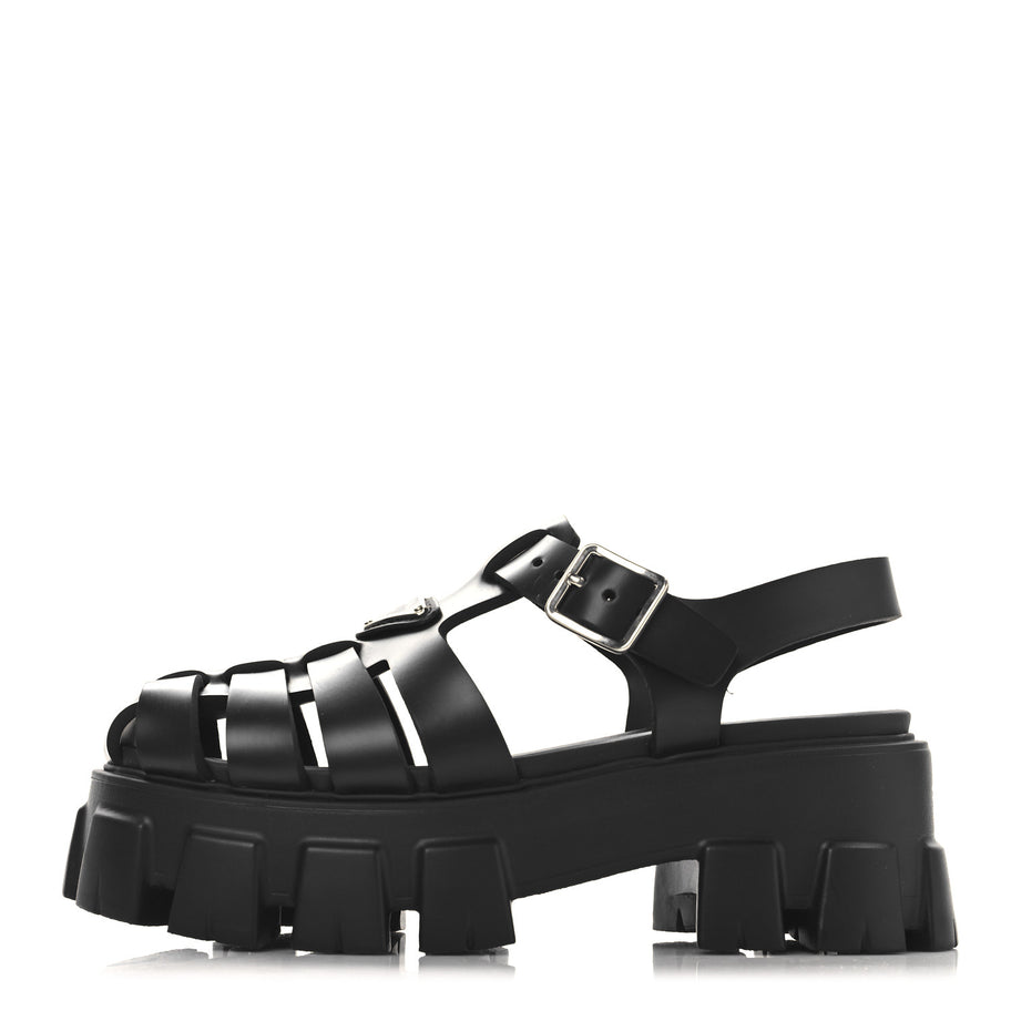 Prada Foam Rubber Triangle Logo Monolith 55mm Cage Sandals 36 Black Image 1