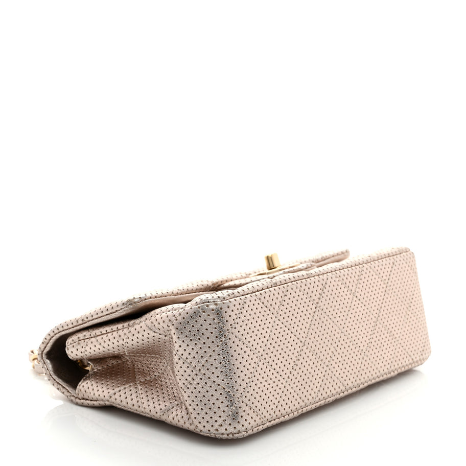 Chanel Metallic Lambskin Perforated Mini Rectangular Flap Light Gold Image 4