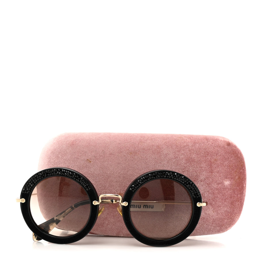 Miu Miu Metal Round Crystal Sunglasses SMU08R Black Tortoise Image 7