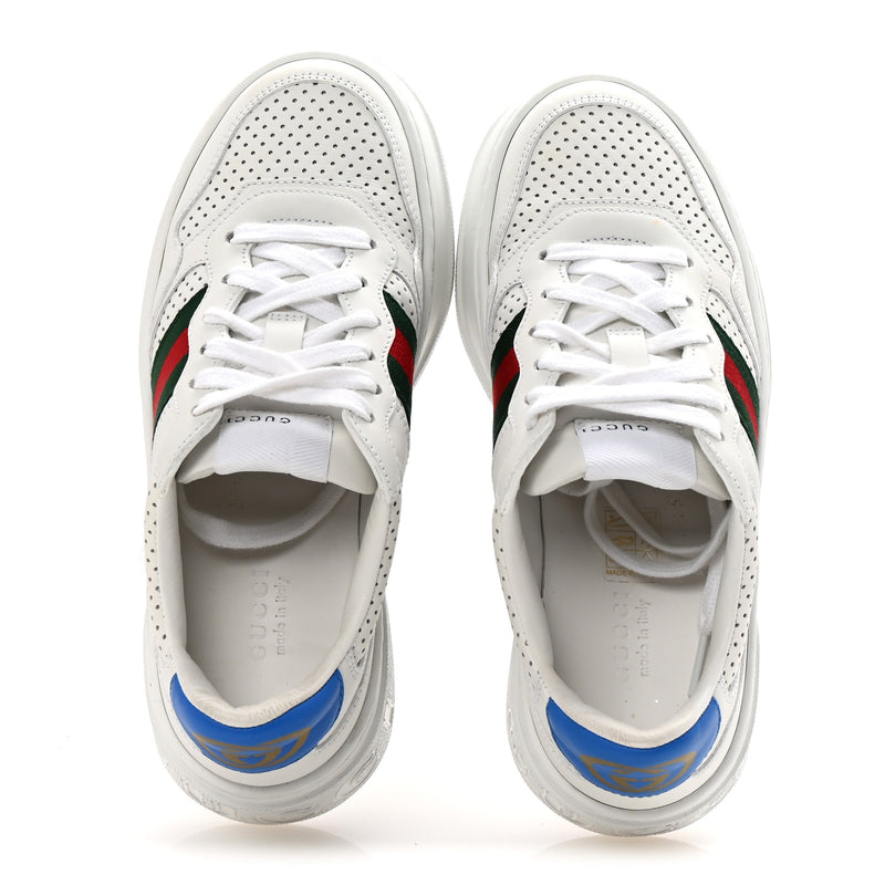  Gucci Calfskin Web Perforated Womens Platform 55mm Sneakers 36 White Bright Splash